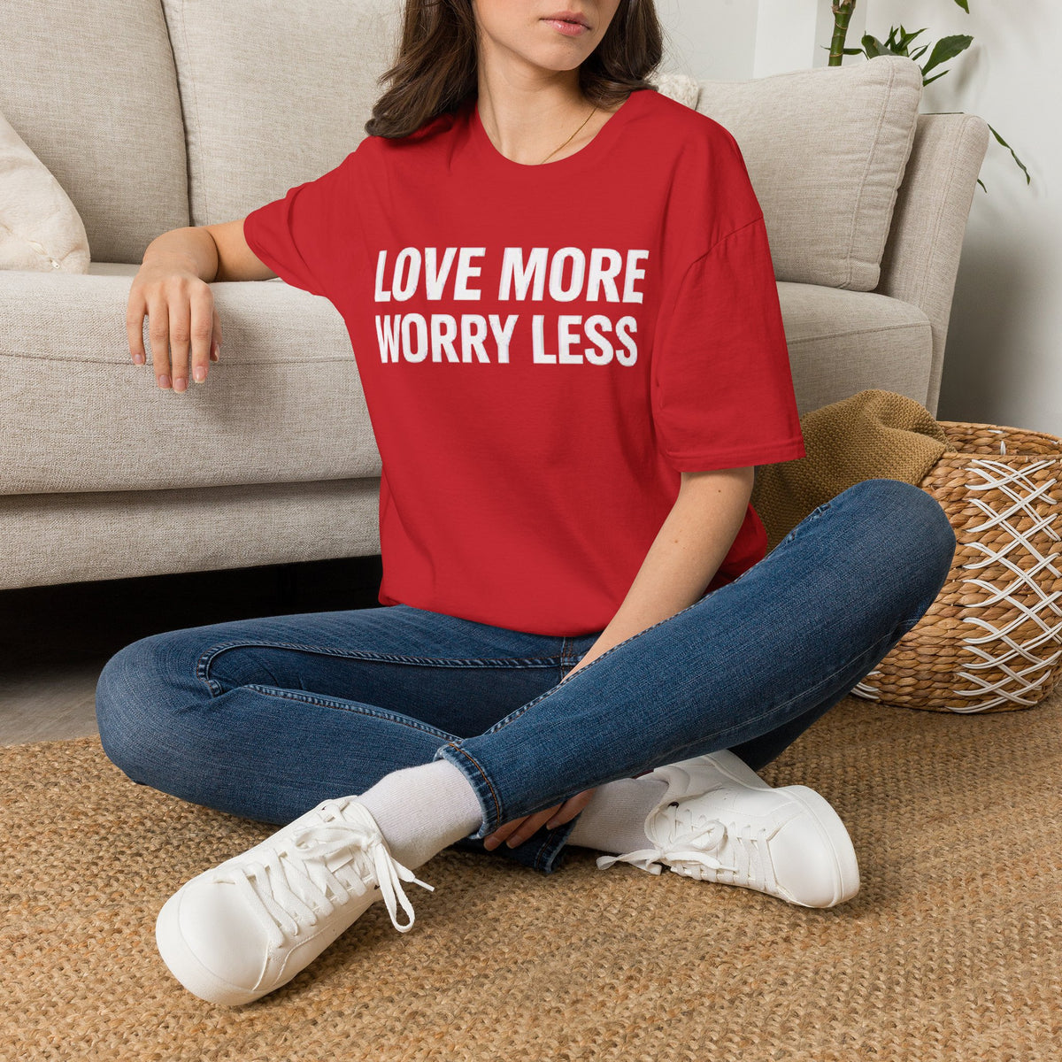 Love More Worry Less Adult Unisex T-Shirt — Positive Message Tee for Everyday Comfort