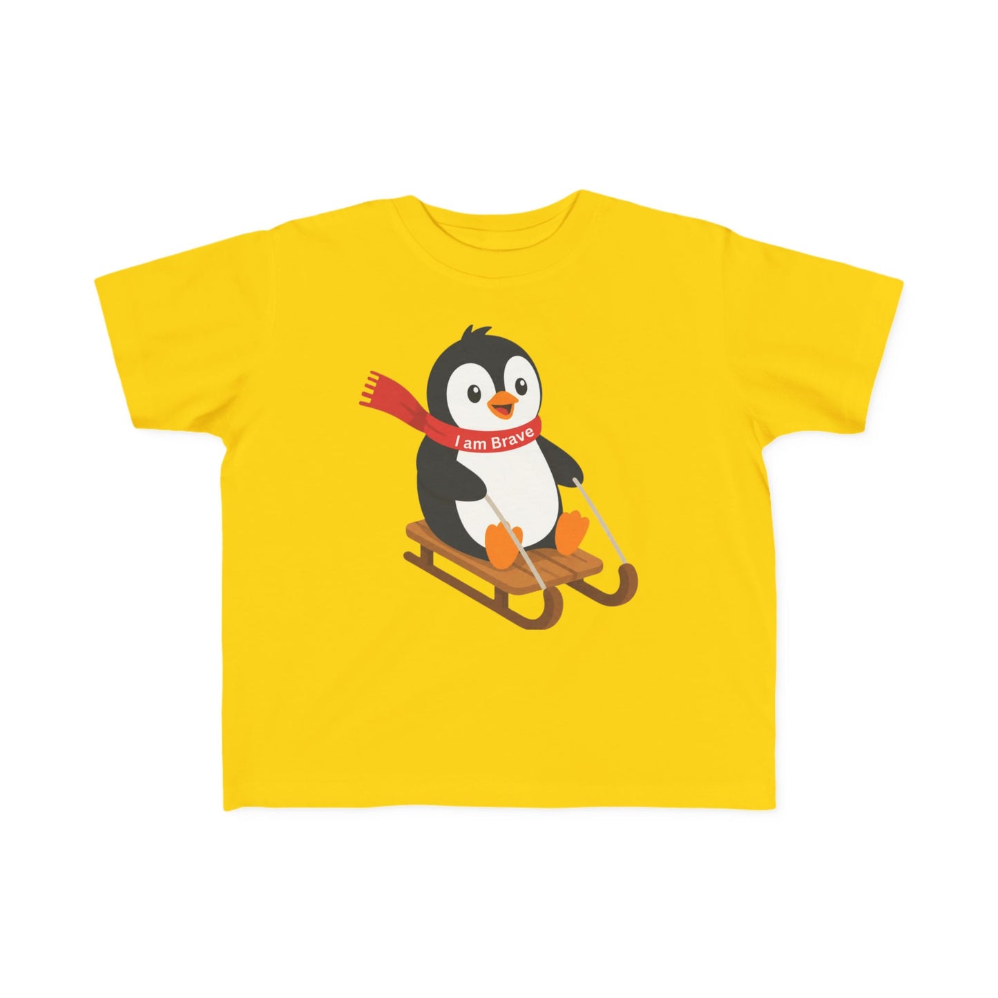Toddler Penguin Sledding Tee – "I am Brave" Winter Shirt