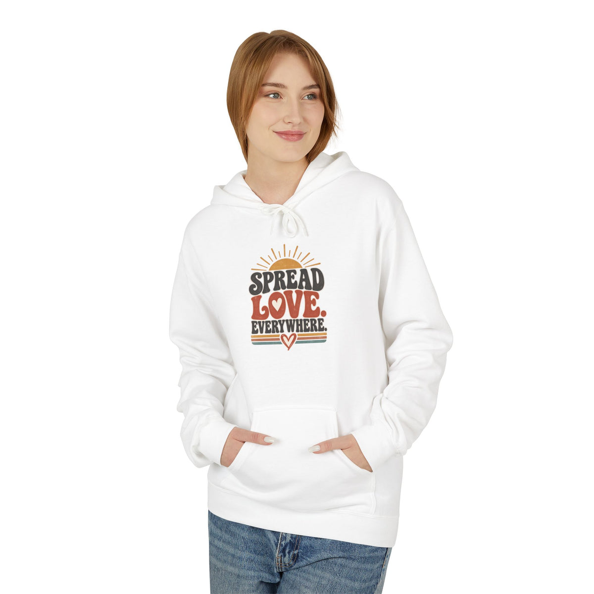 Adult Unisex Spread Love Everywhere Hoodie — Retro Sun Heart Graphic