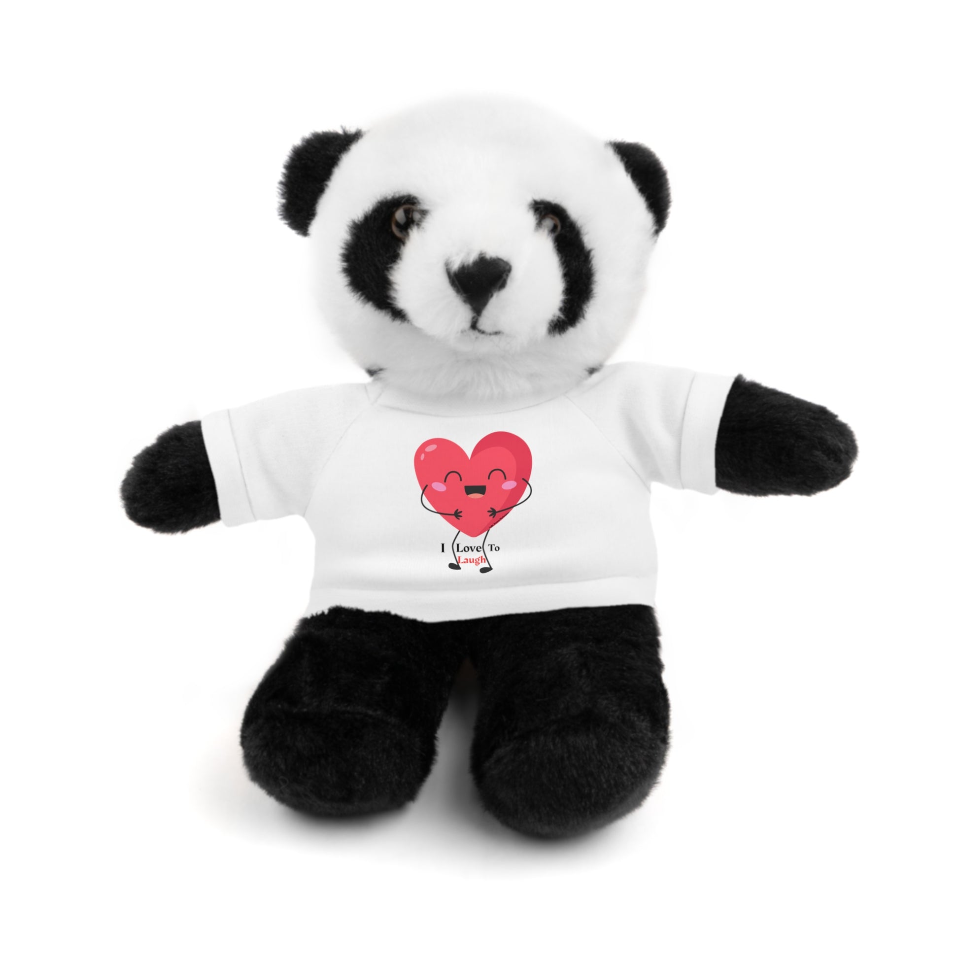 Stuffed panda bear wearing a I Love to Laugh removable shirt, part of Cool Stuff Stuffies collection, offering customizable clothing and cuddly companionship.