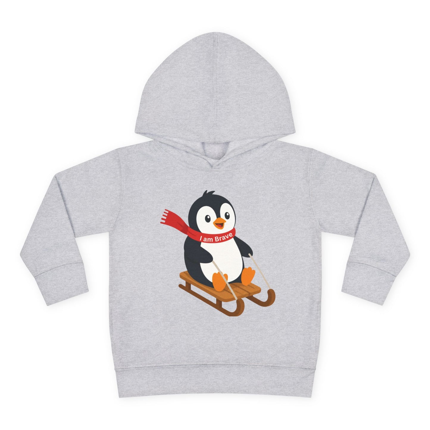 Toddler I am Brave red scarf Penguin Hoodie – Cute Sledding Penguin Pullover for Kids