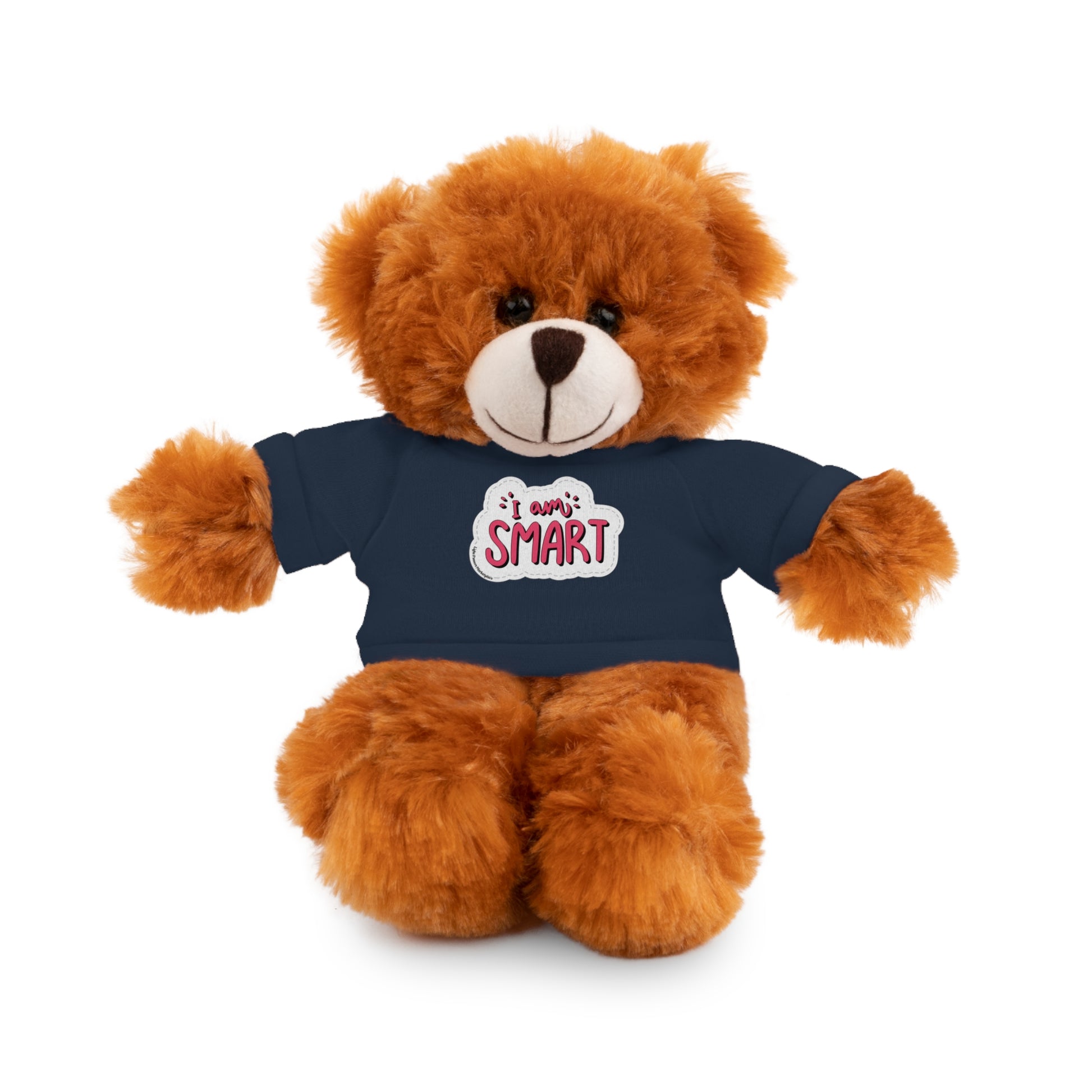 Cool Stuff Stuffies bear in blue 'I am Smart' T-shirt, part of a collection of 6 educational plush animals for kids.