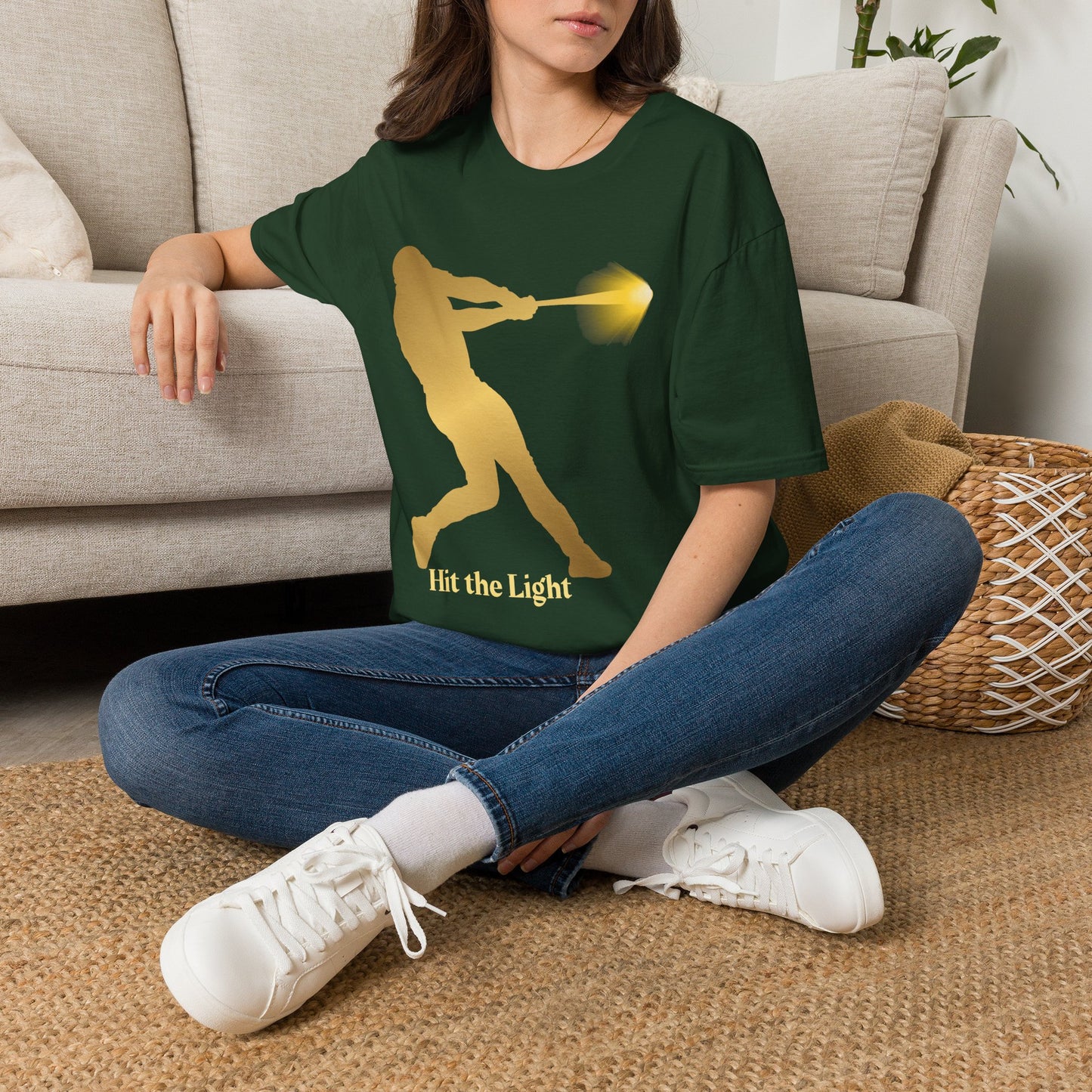 Adult Unisex Male Baseball Batter Silhouette T-Shirt — "Hit the Light" Gold or Black images