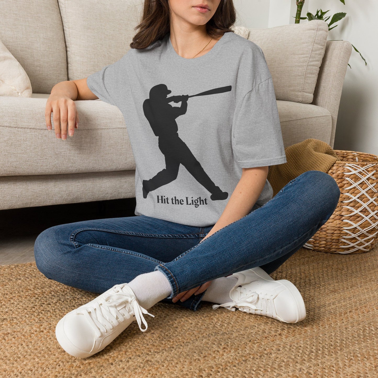 Baseball Batter Silhouette Adult Unisex T‑Shirt — "Hit the Light" white or black images