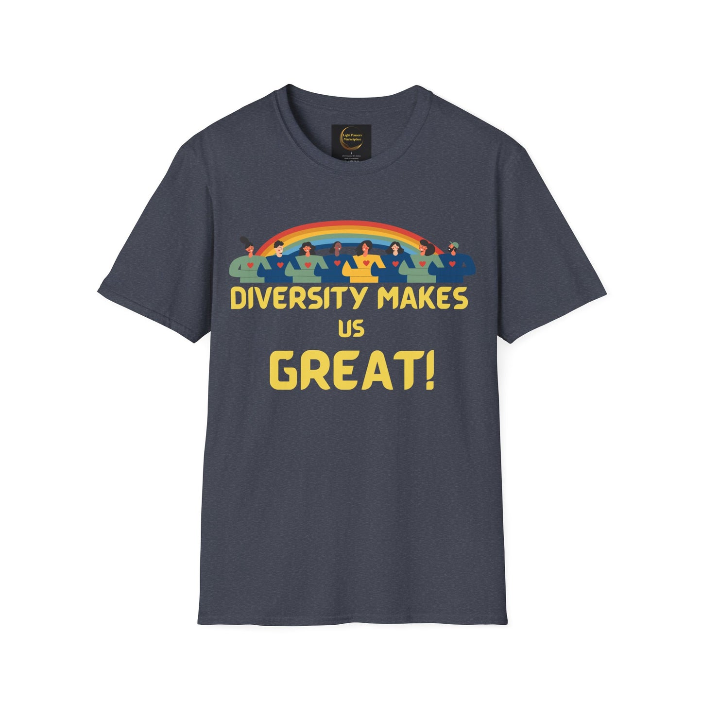 Diversity Makes Us Great Adult Unisex T-Shirt yellow or black letters— Inclusive Rainbow Community Tee
