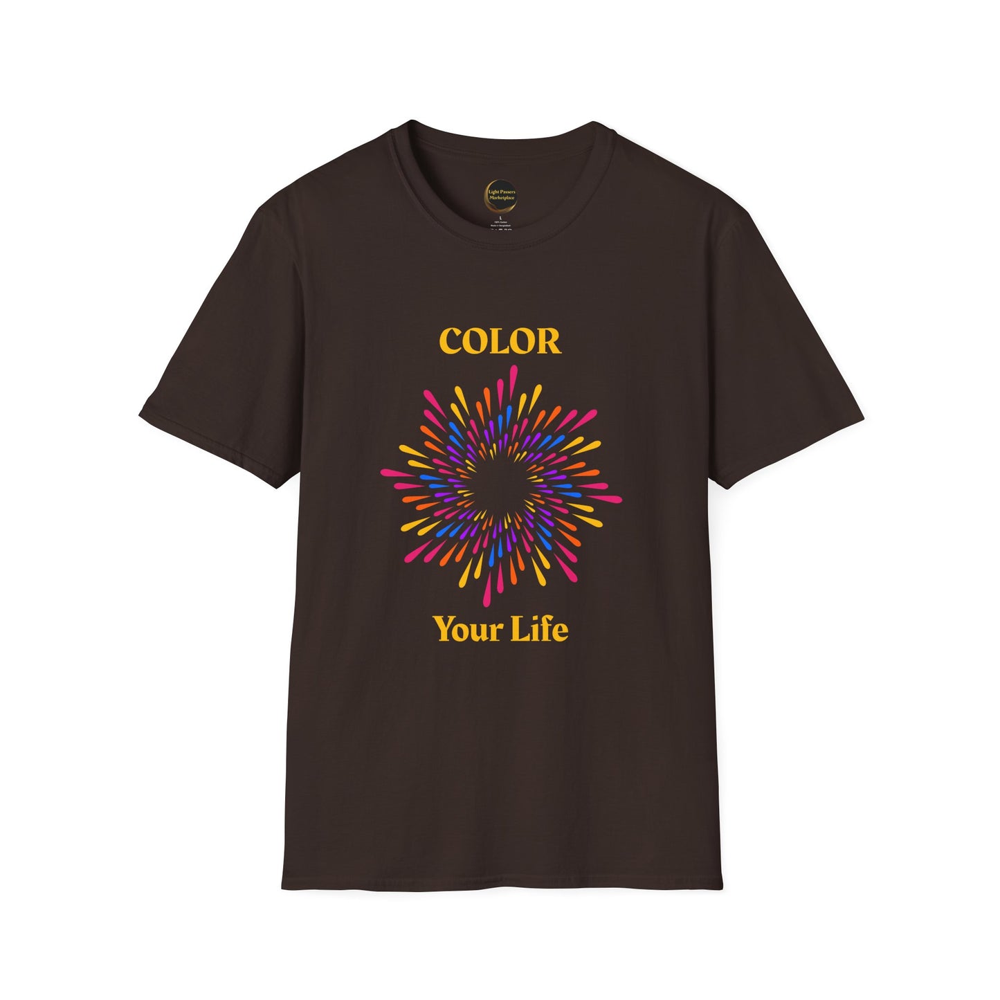 The Light- 'Color Your Life' Adult Unisex T-Shirt features vibrant design, classic fit, celebrating color and versatility, perfect for casual outings or Pride events.