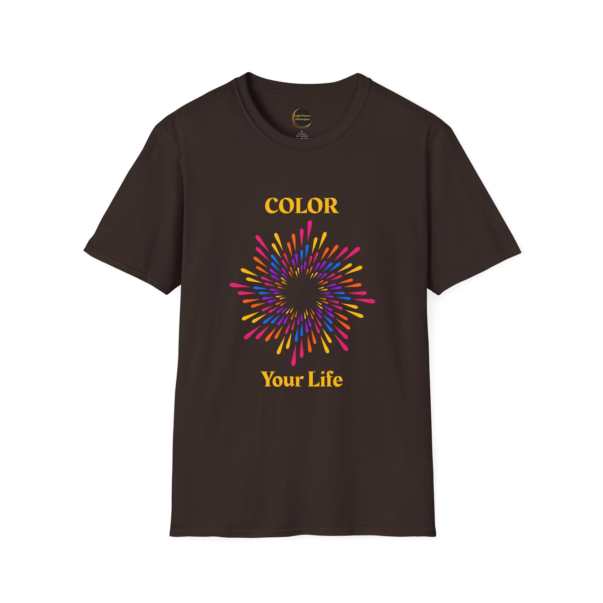 The Light- 'Color Your Life' Adult Unisex T-Shirt features vibrant design, classic fit, celebrating color and versatility, perfect for casual outings or Pride events.