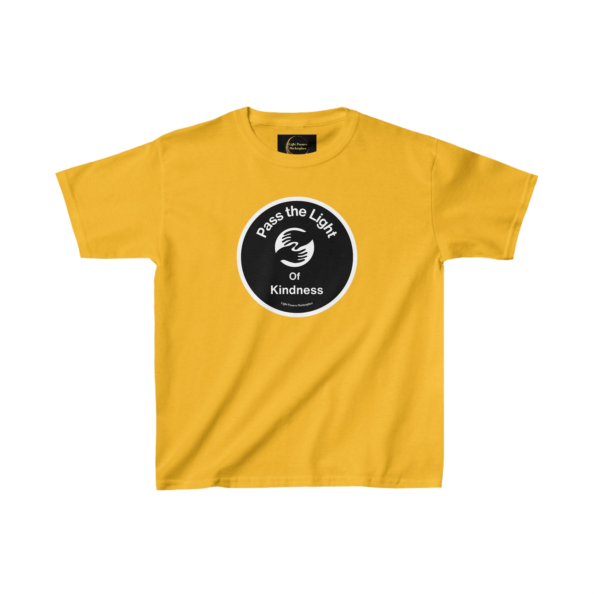 A youth t-shirt featuring a black circle with white text, ideal for daily wear. Made of 100% cotton, with twill tape shoulders for durability and ribbed collar for curl resistance.