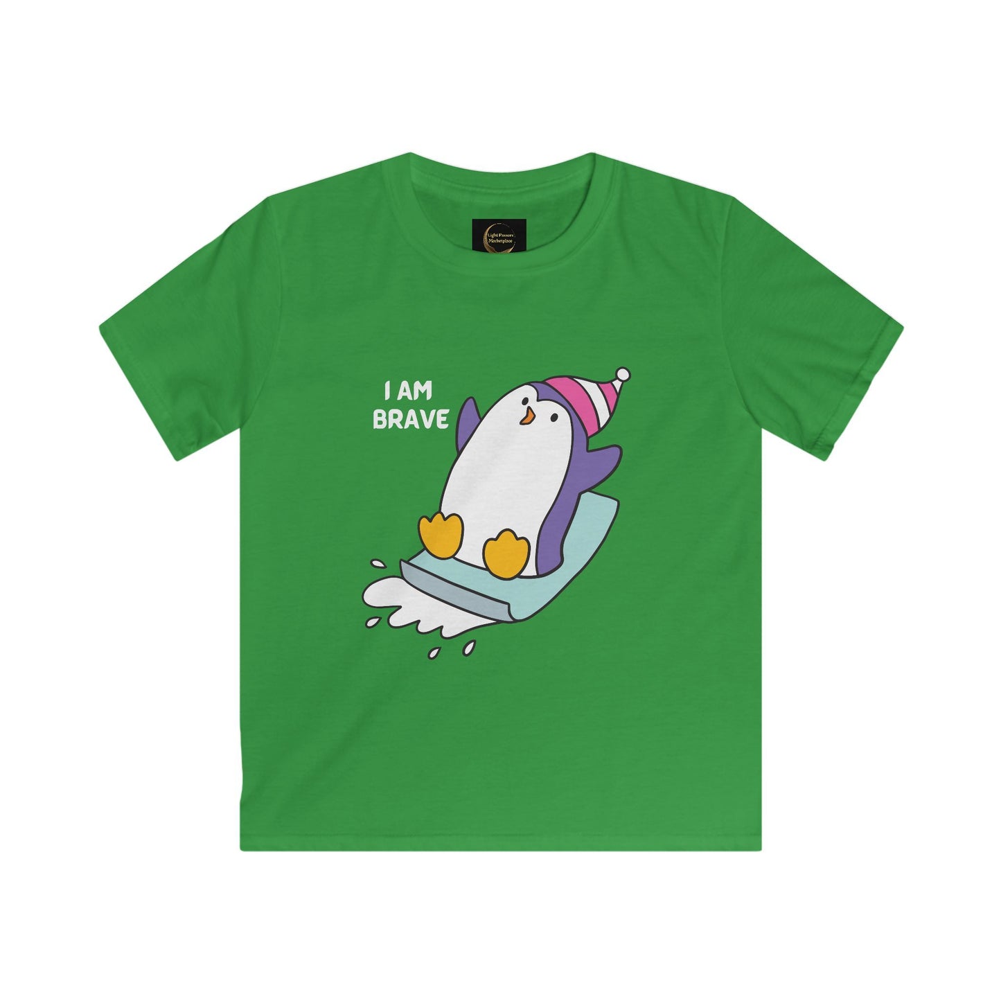 Youth Kids Penguin Tee - 'I AM BRAVE' Cute Cartoon Penguin T-Shirt for Children Dark Colors