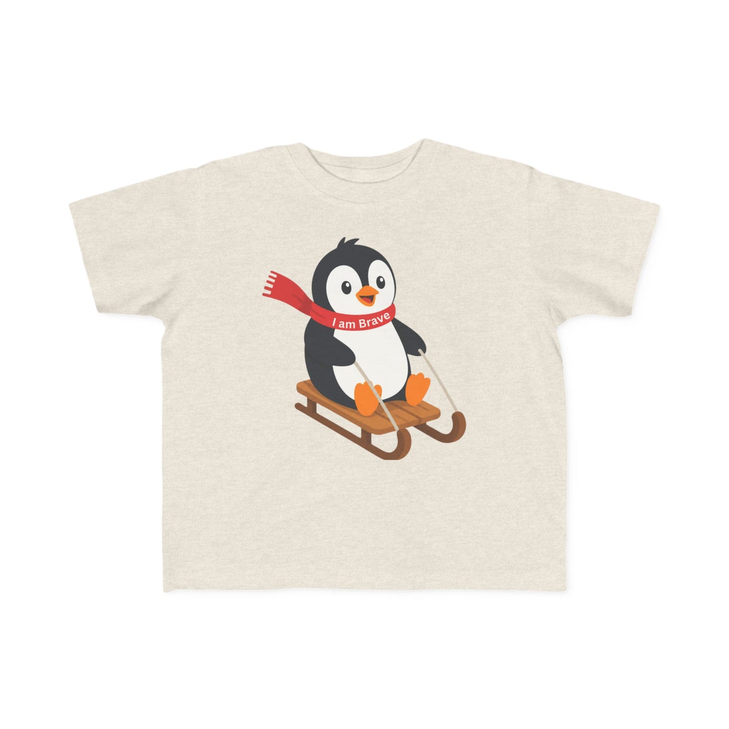 Toddler Penguin Sledding Tee – "I am Brave" Winter Shirt