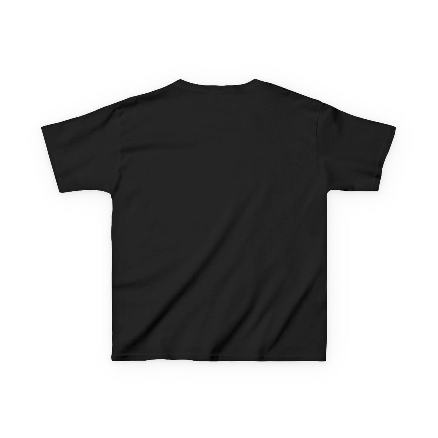 Youth black T-shirt, back view, plain design. Ideal for daily wear, crafted from soft, durable US cotton, featuring a crew neckline and tear-away label for comfort.
