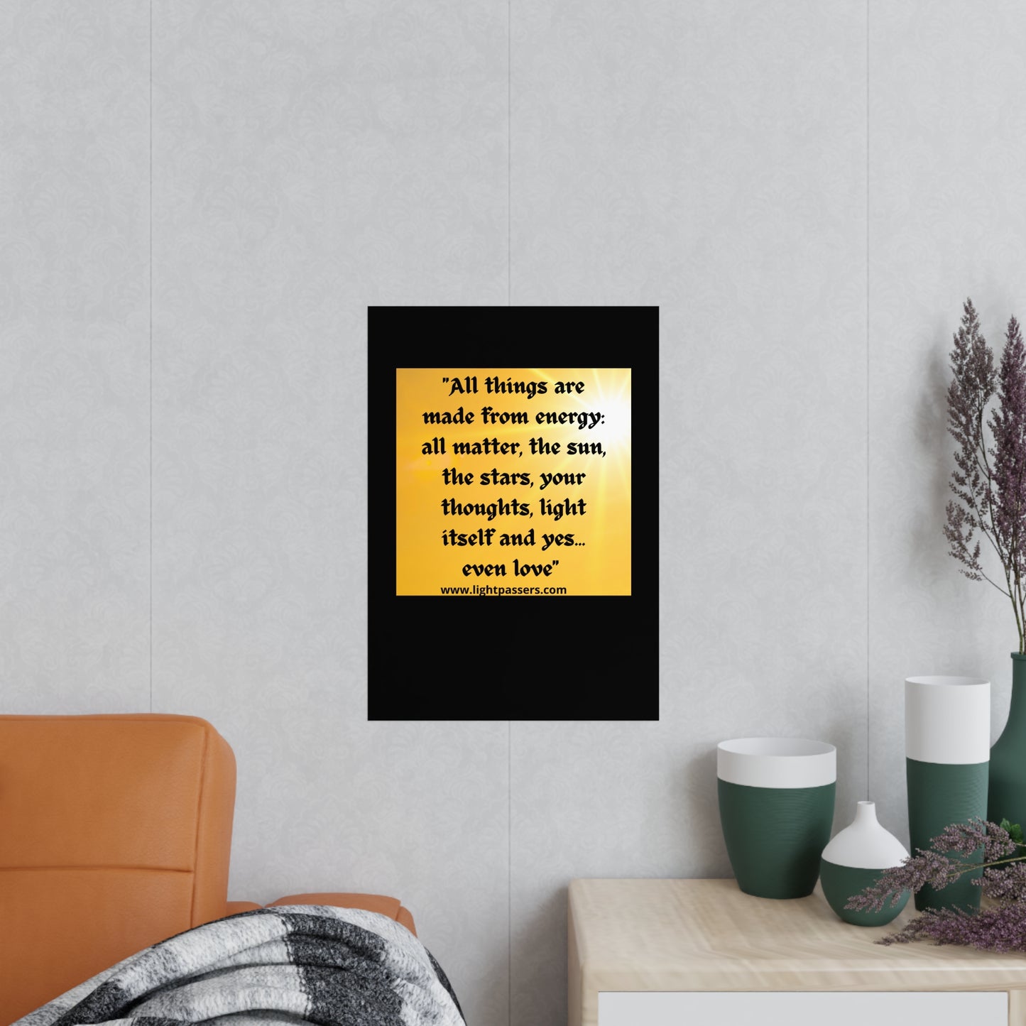 Inspirational 'All Things and People are Made with Energy' Poster, showcasing vibrant wall art for home decor, ideal for enhancing living or office spaces with positivity.