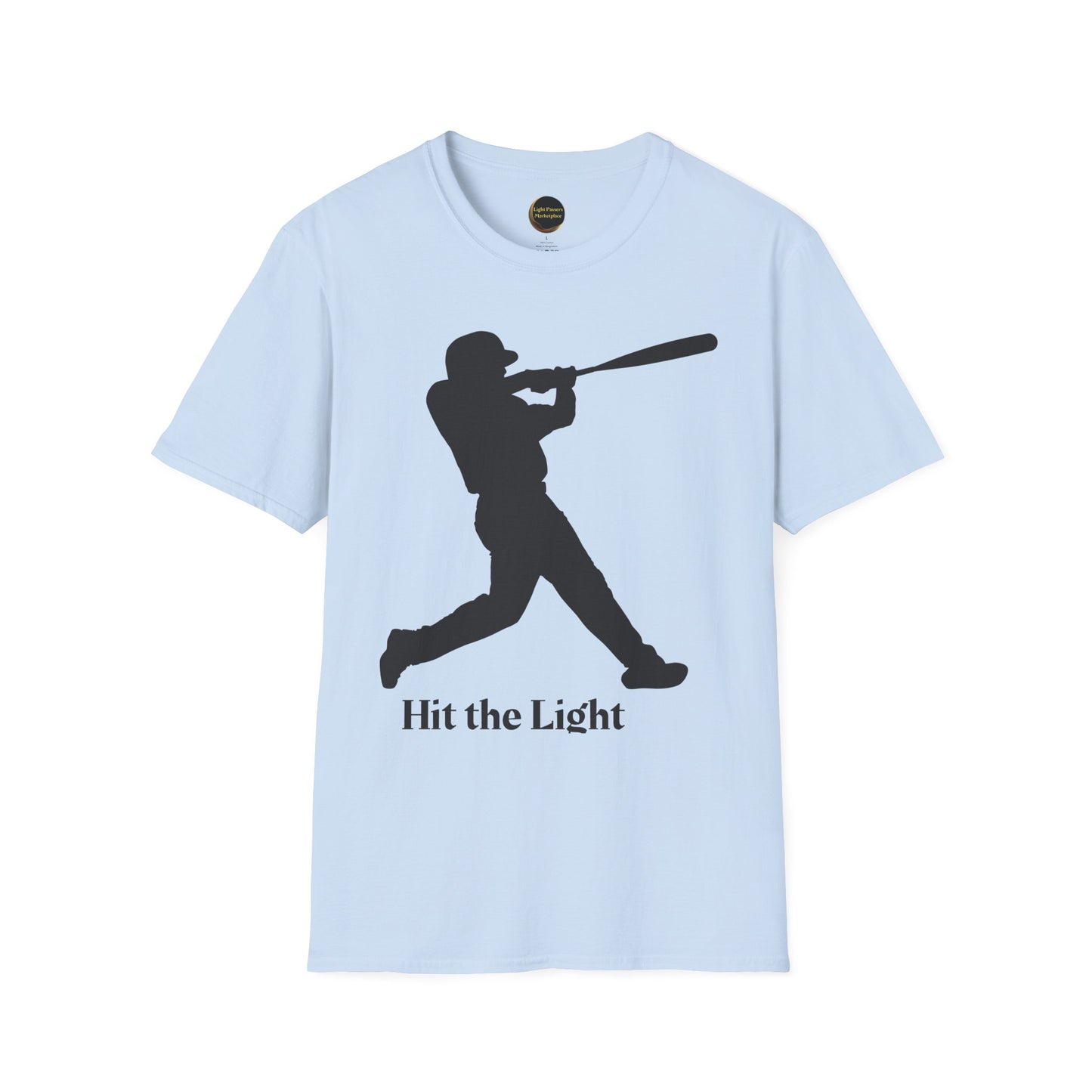 Baseball Batter Silhouette Adult Unisex T‑Shirt — "Hit the Light" white or black images