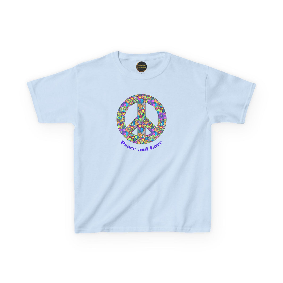 Kids/Youth Unisex Peace Sign T‑Shirt — Flowered 'Peace and Love' Graphic