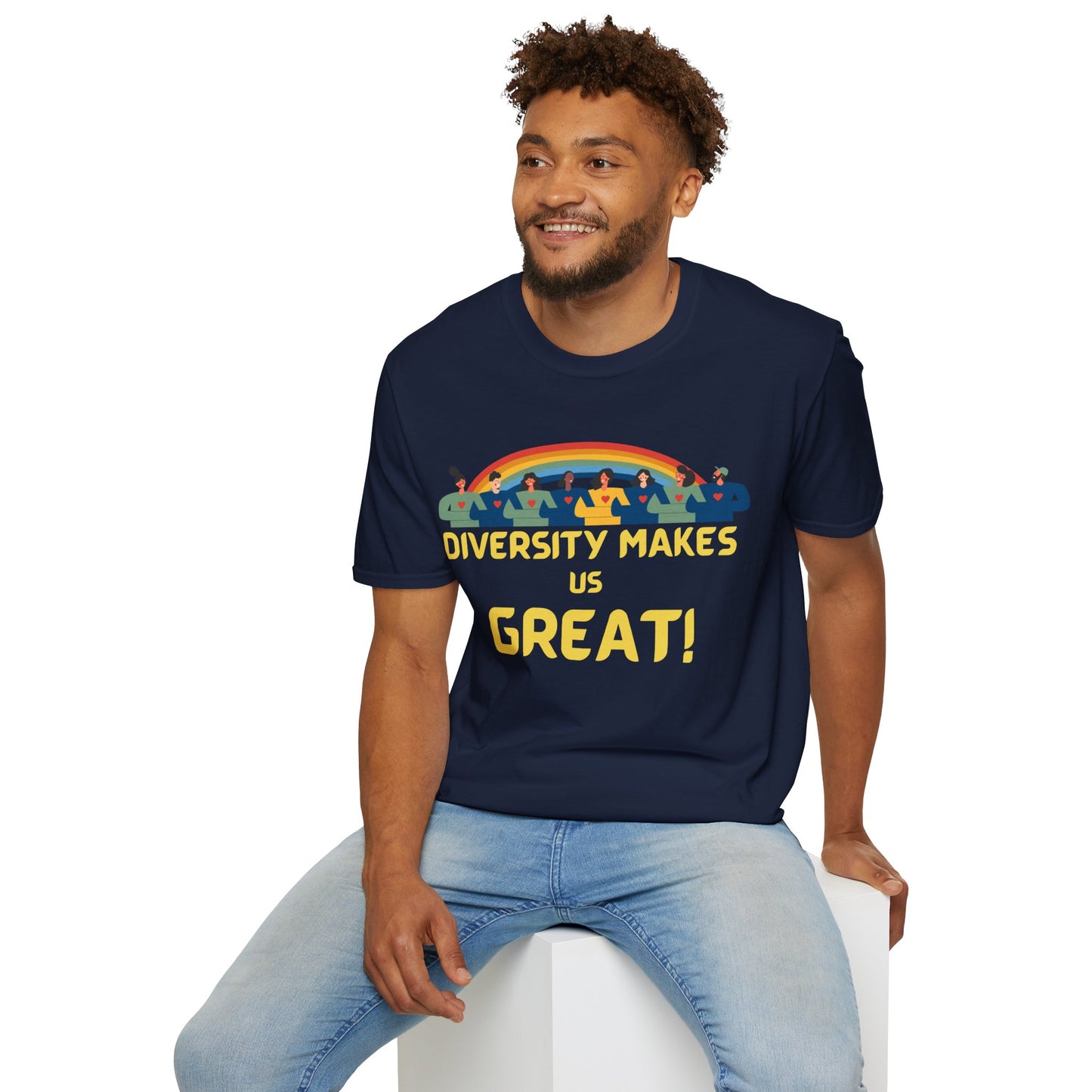 Diversity Makes Us Great Adult Unisex T-Shirt yellow or black letters— Inclusive Rainbow Community Tee