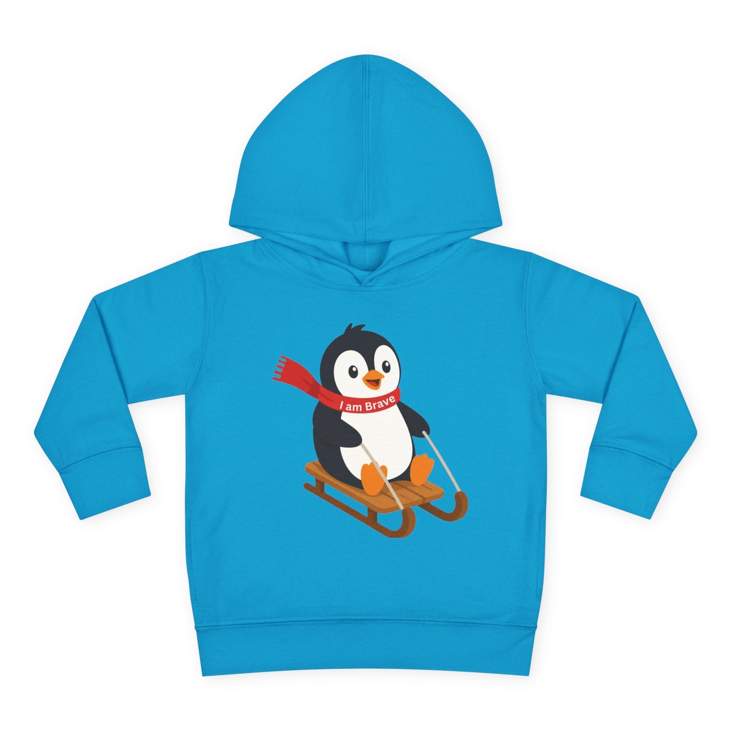 Toddler I am Brave red scarf Penguin Hoodie – Cute Sledding Penguin Pullover for Kids