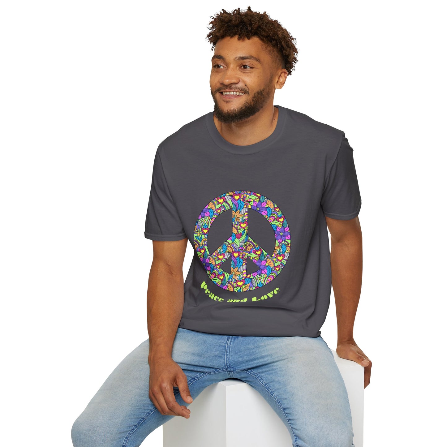 Peace Sign T-Shirt Adult Unisex— Colorful Floral 'Peace and Love' Graphic Tee