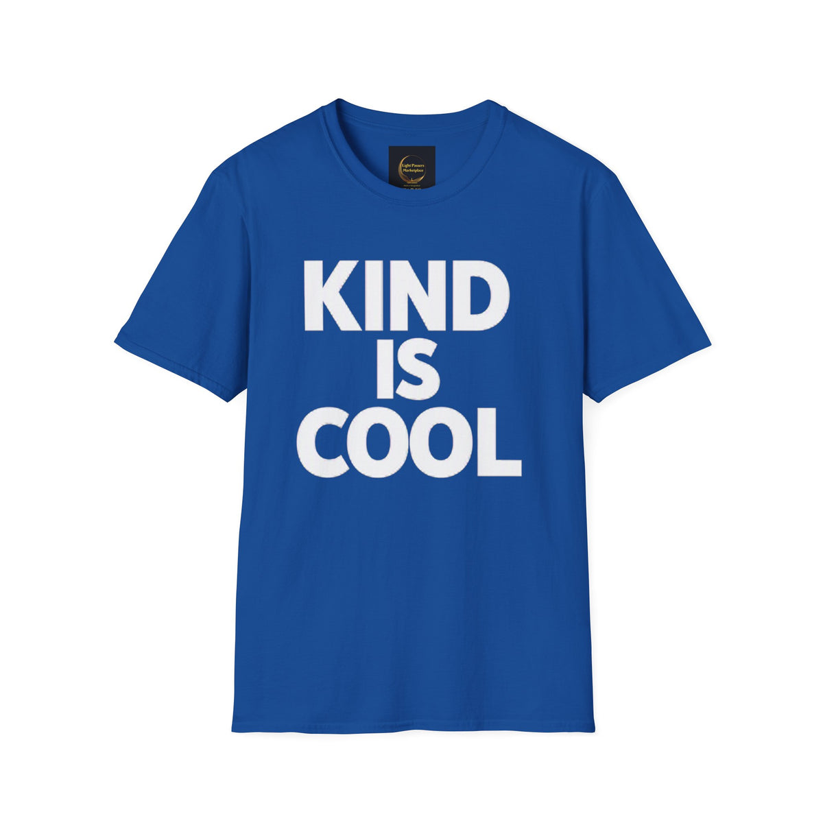 Royal blue unisex T-shirt with 'KIND IS COOL' graphic print