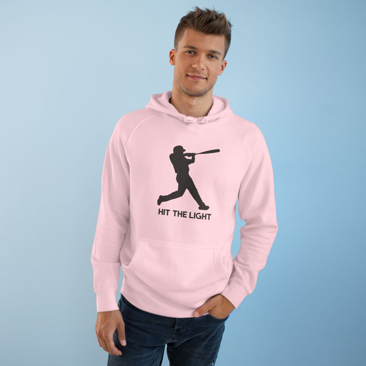 Adult Unisex Baseball Hoodie — 'Hit the Light' Male Batter Silhouette Pullover