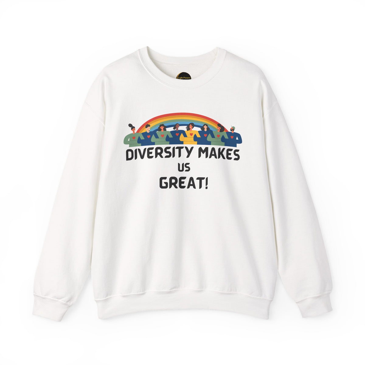 Diversity Makes Us Great Adult Unisex Crew Neck Sweatshirt — Inclusive Rainbow Crewneck Yellow or Black Letters