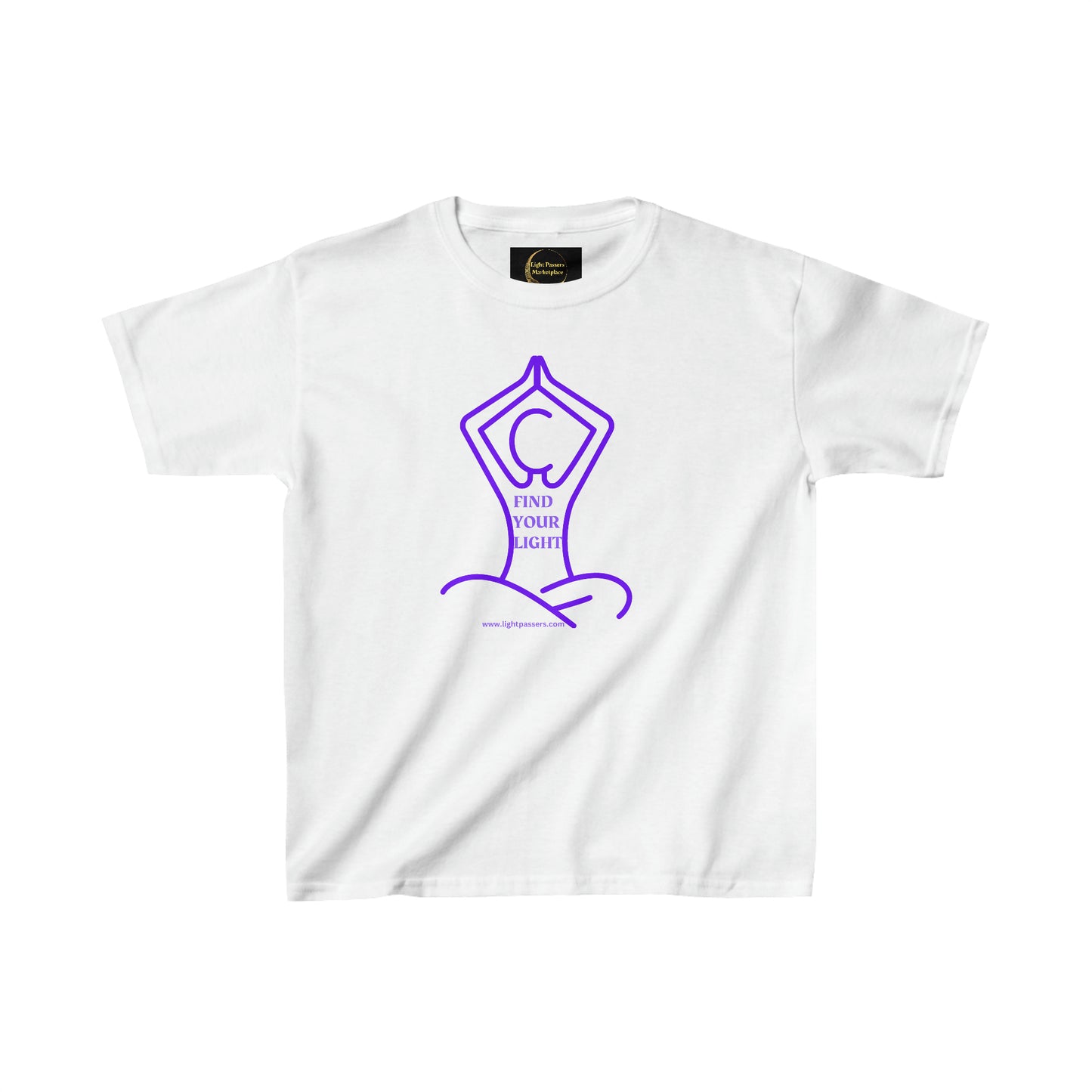 Light Passers Marketplace Calming "Yoga Find Your Light" Youth Heavy Cotton T-shirt Simple Messages, Fitness, Mental Health
