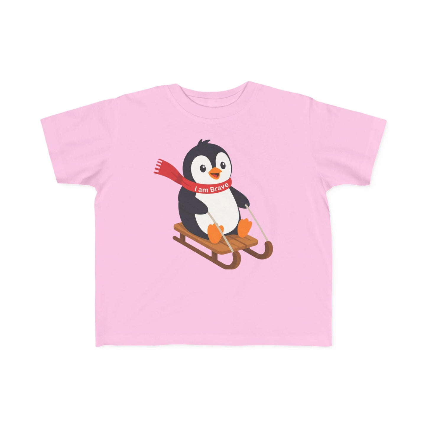 Toddler Penguin Sledding Tee – "I am Brave" Winter Shirt