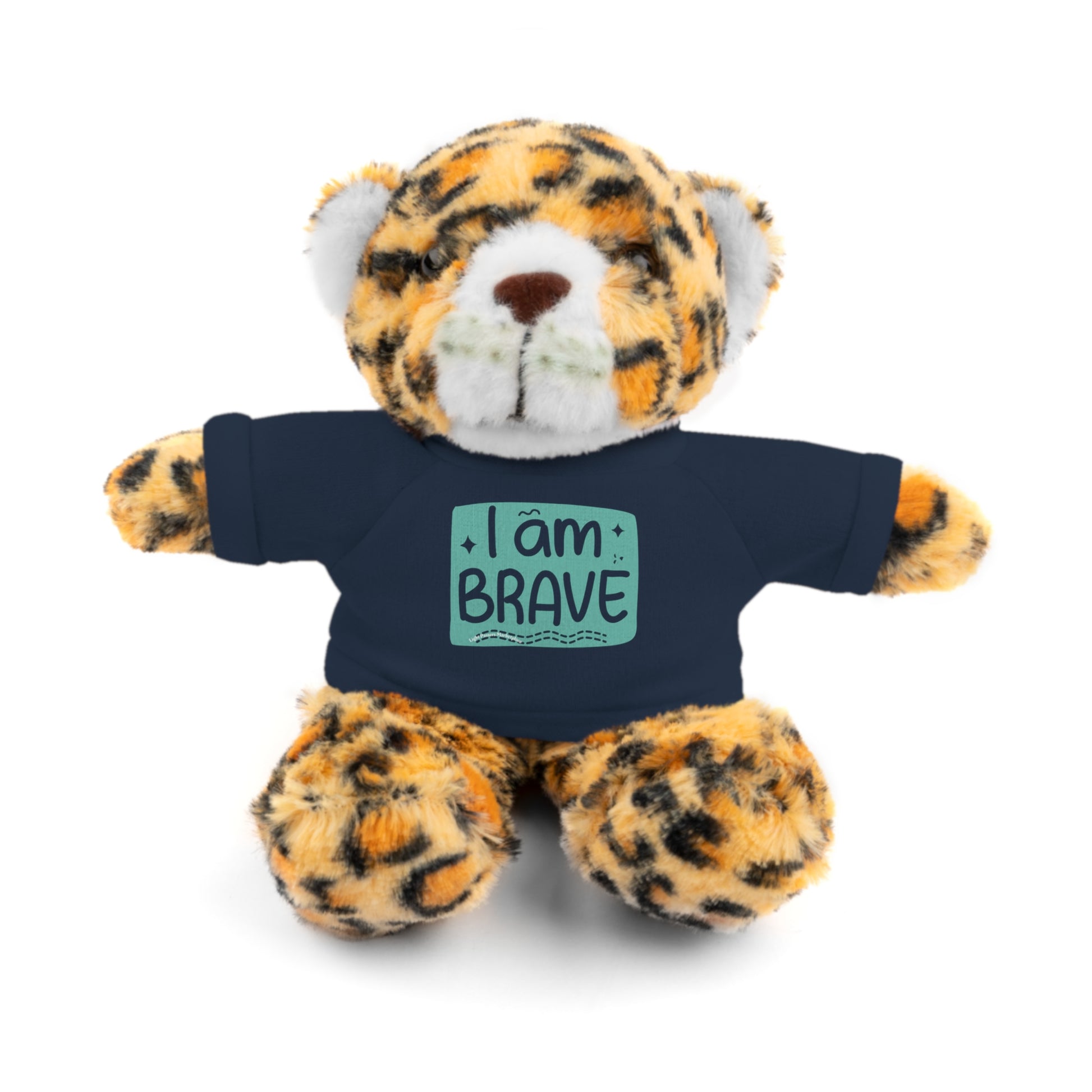 Stuffed tiger toy with removable shirt, featuring I am Brave message, part of Cool Stuff Stuffies collection. Perfect for comfort and play.