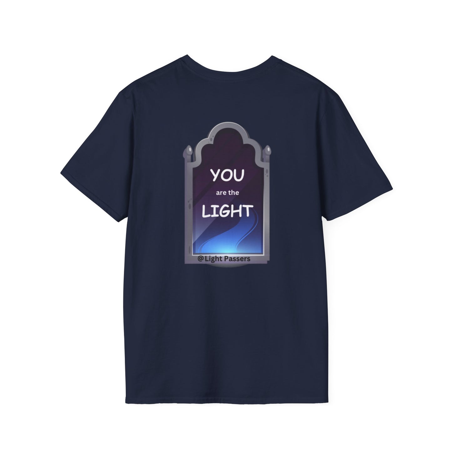 Unisex heavy cotton tee featuring You are the Light Mirror BACK LP Logo FRONT design. Smooth surface for vivid printing, no side seams, tape on shoulders for durability. Classic fit, 100% cotton.