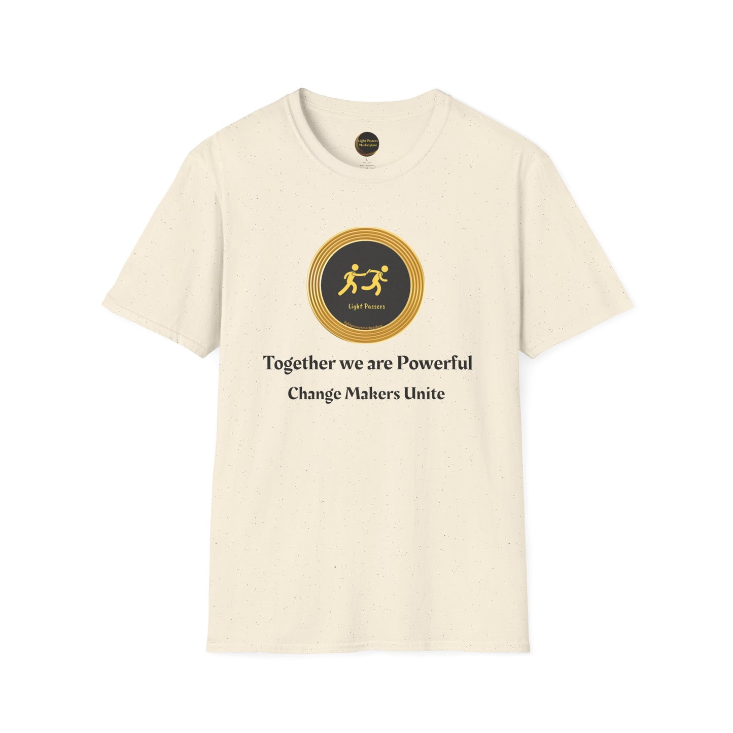 Empowerment Tee - Change Makers Unite Light Passers Team Adult Unisex T-Shirt with circular logo and unity slogan, emphasizes empowerment and unity with a classic fit.