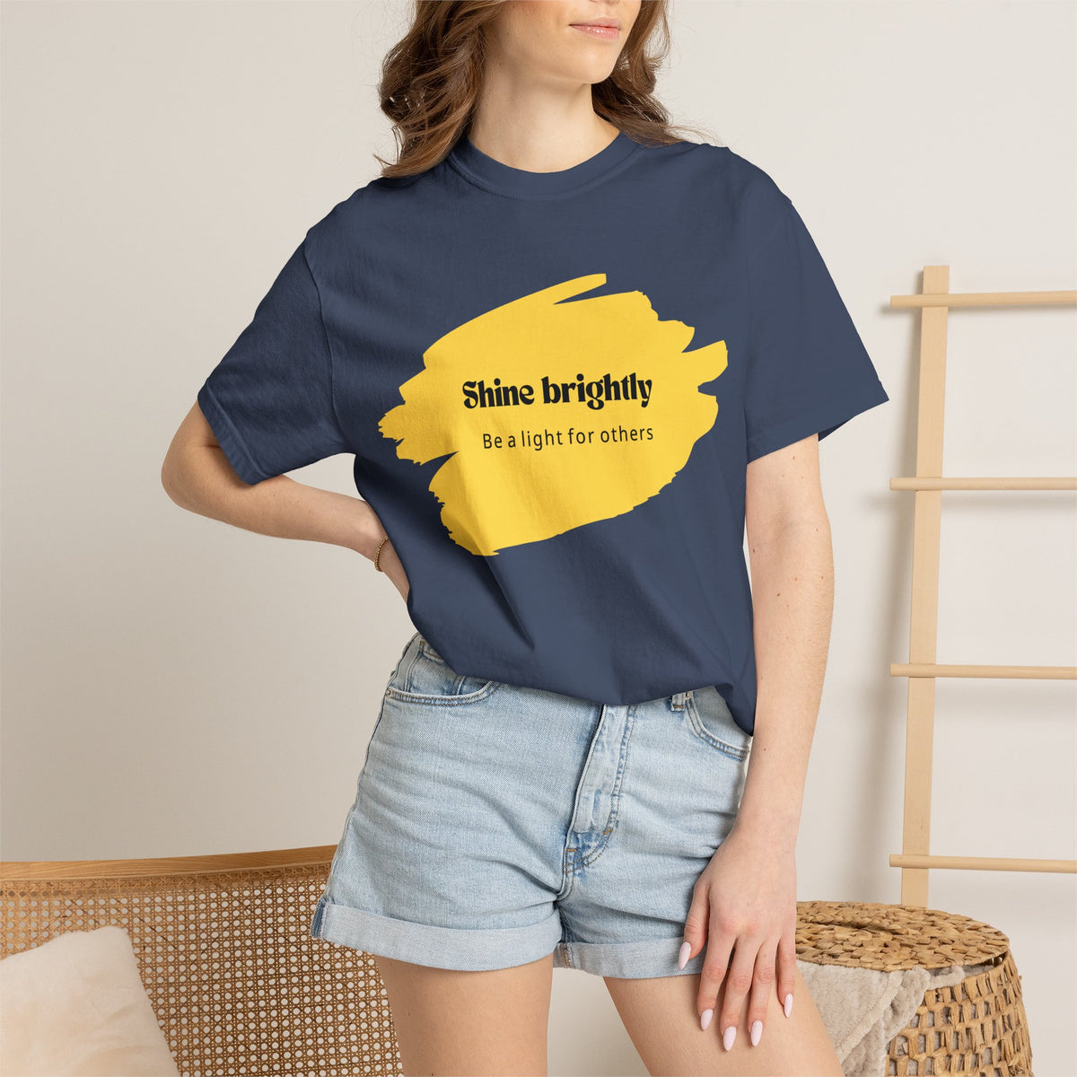 Unisex T-shirt in midnight blue worn by adult model, crew neck, short sleeves