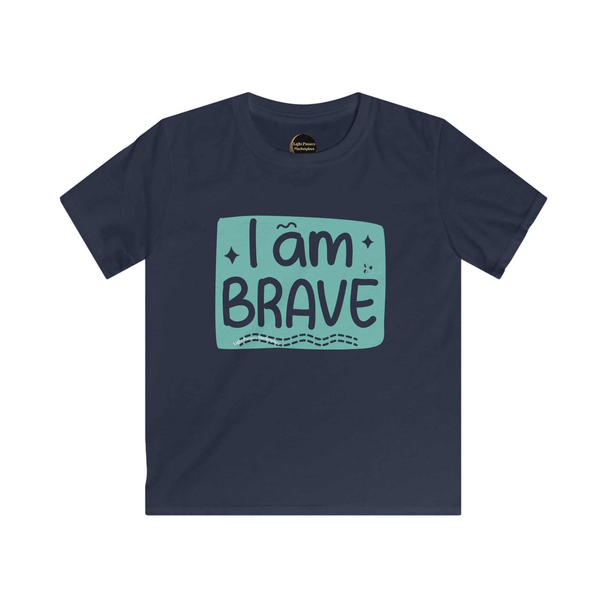 Love and Peace-I am Brave Inspirational Youth T-Shirt, ideal for empowering kids with messages of courage and positivity, featuring seamless knit and ribbed collar for durability.