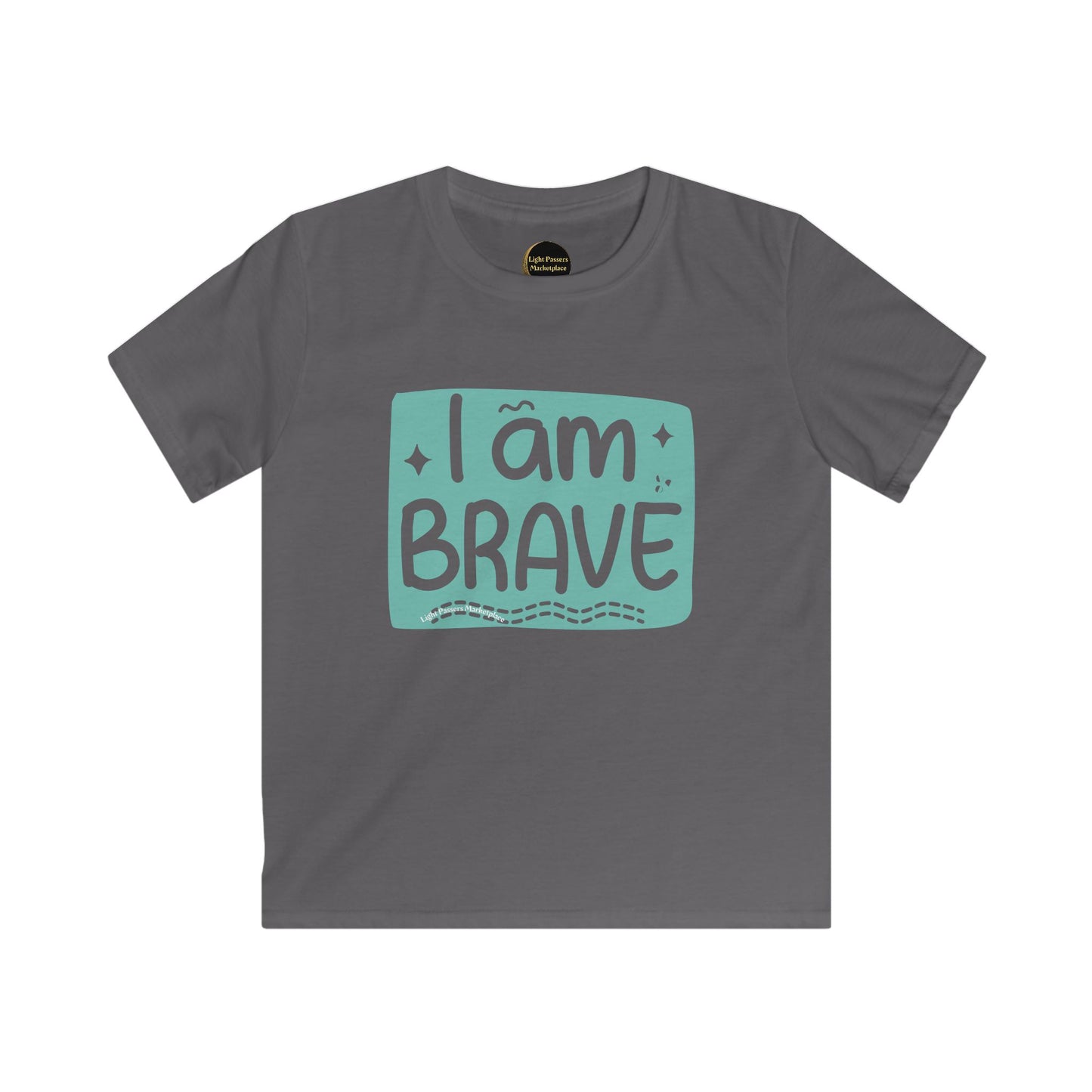 Love and Peace-I am Brave Inspirational Youth T-Shirt, designed for kids to inspire bravery and positivity, featuring seamless knit and ribbed collar for comfort and durability.