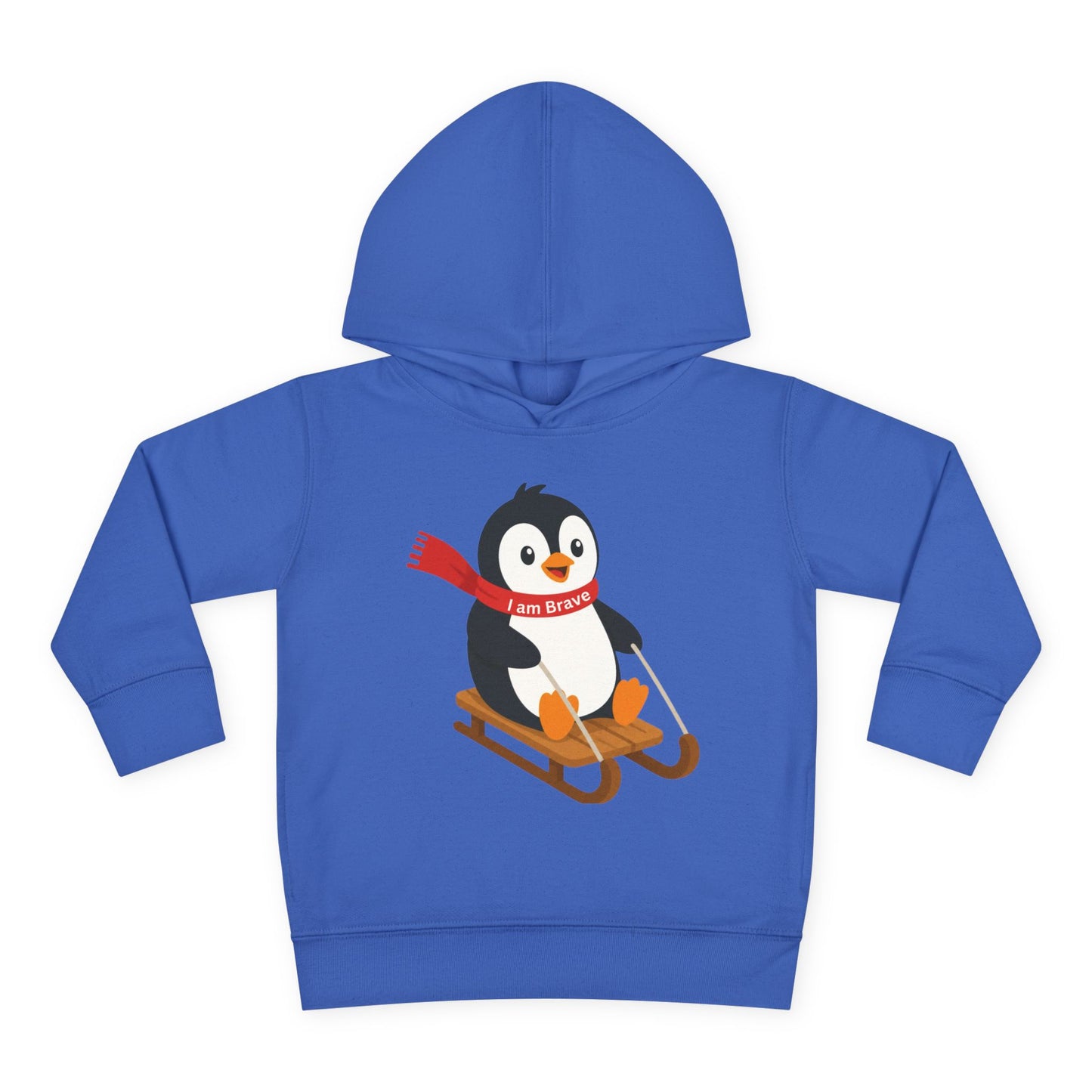 Toddler I am Brave red scarf Penguin Hoodie – Cute Sledding Penguin Pullover for Kids