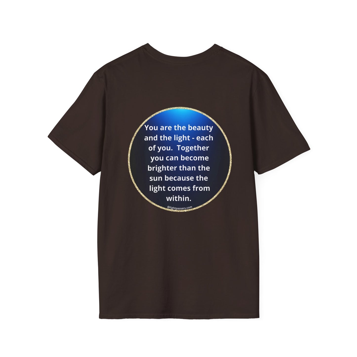 Unisex navy t-shirt with a circle logo on the back. Smooth cotton fabric, no side seams for comfort, durable tape on shoulders. Ideal for personalized designs.