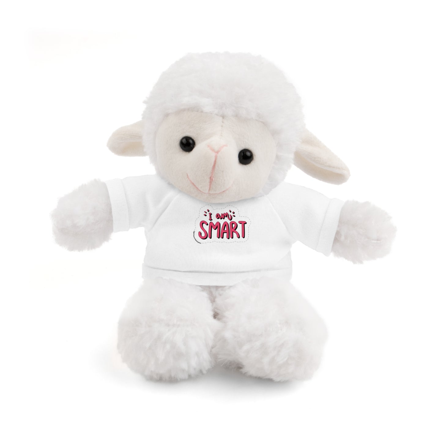 Stuffed animal wearing a white T-shirt with I am Smart message, part of Cool Stuff Stuffies collection featuring 6 educational plush toys.