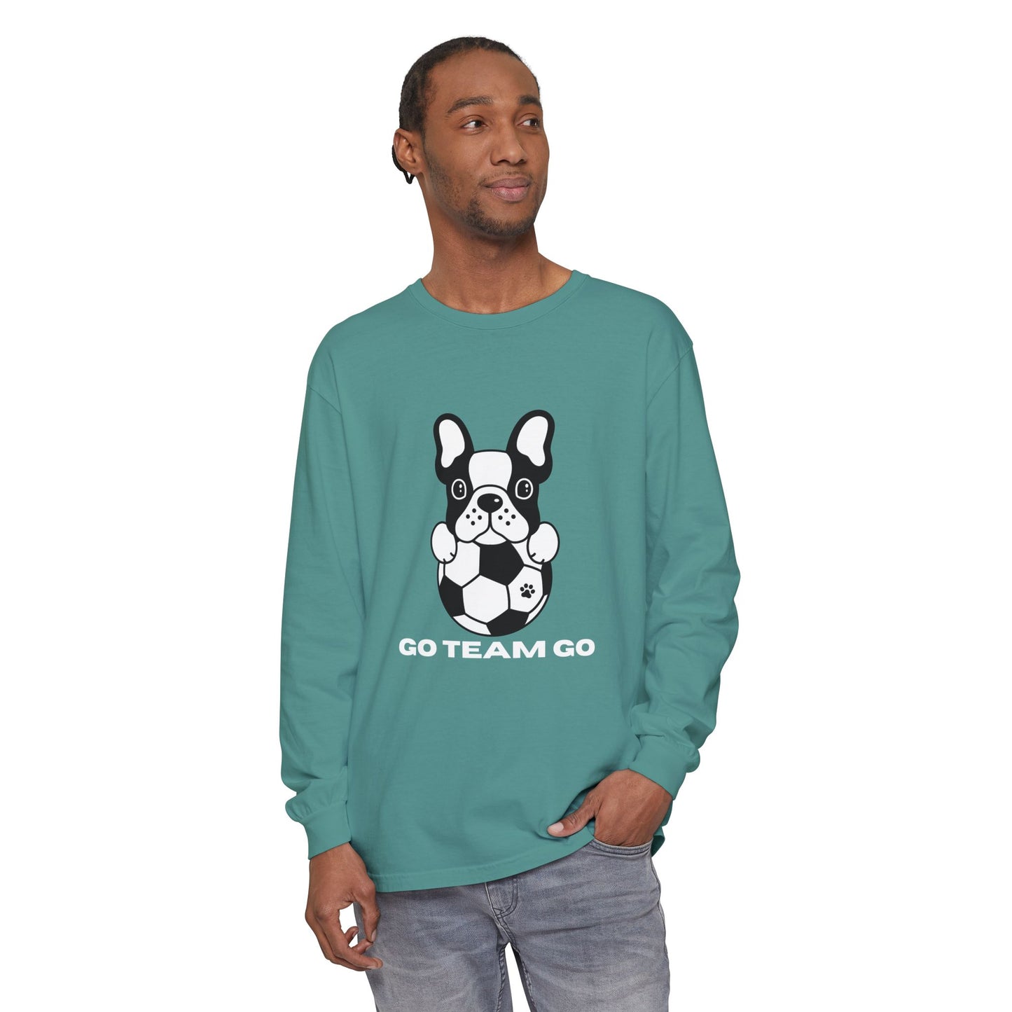 Teams Soccer Dog Adult Unisex Garment-dyed Long Sleeve T-shirt