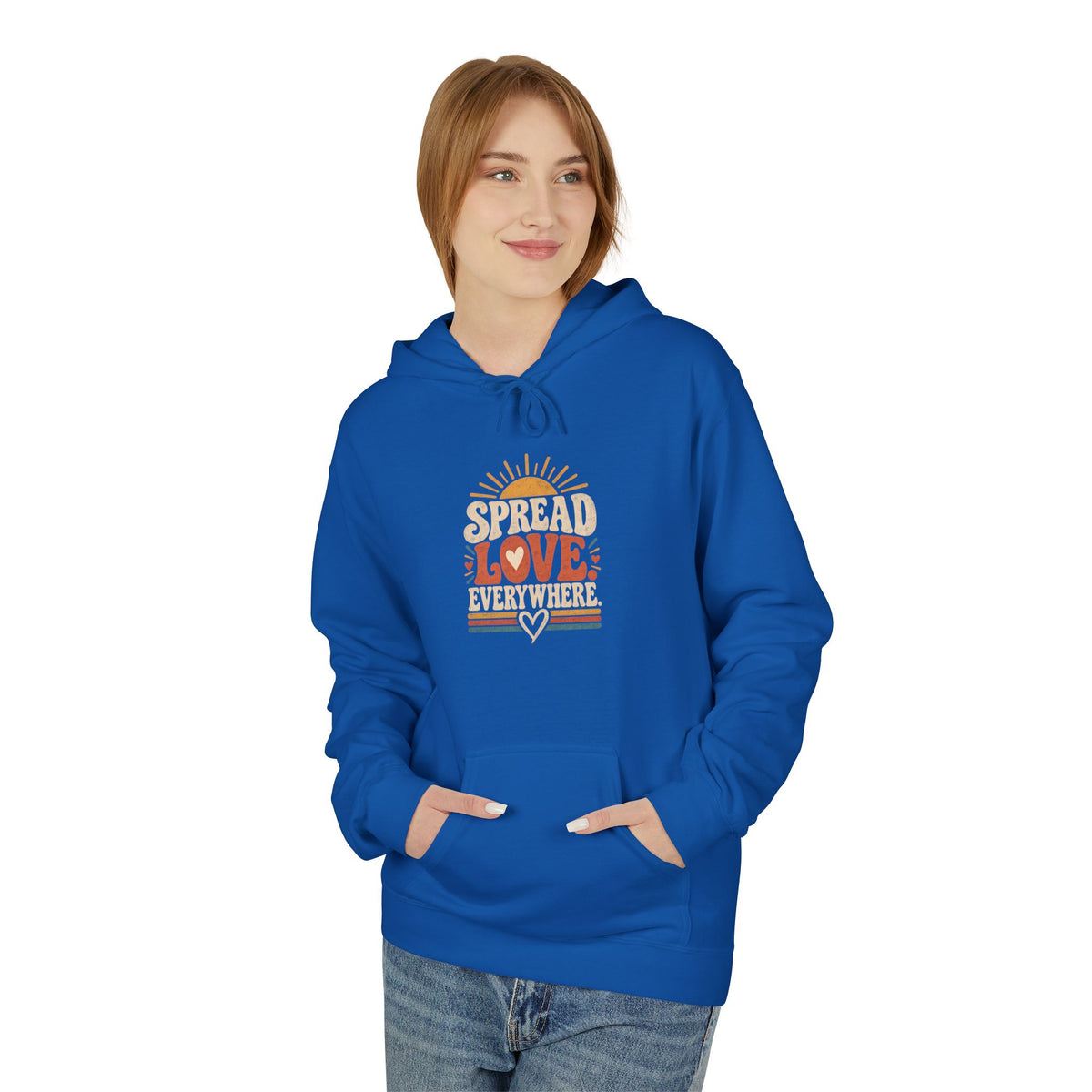 Adult Unisex Spread Love Everywhere Hoodie — Retro Sun Heart Graphic