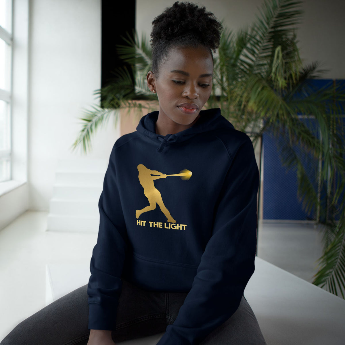 Adult Unisex Baseball Hoodie — 'Hit the Light' Male Batter Silhouette Pullover