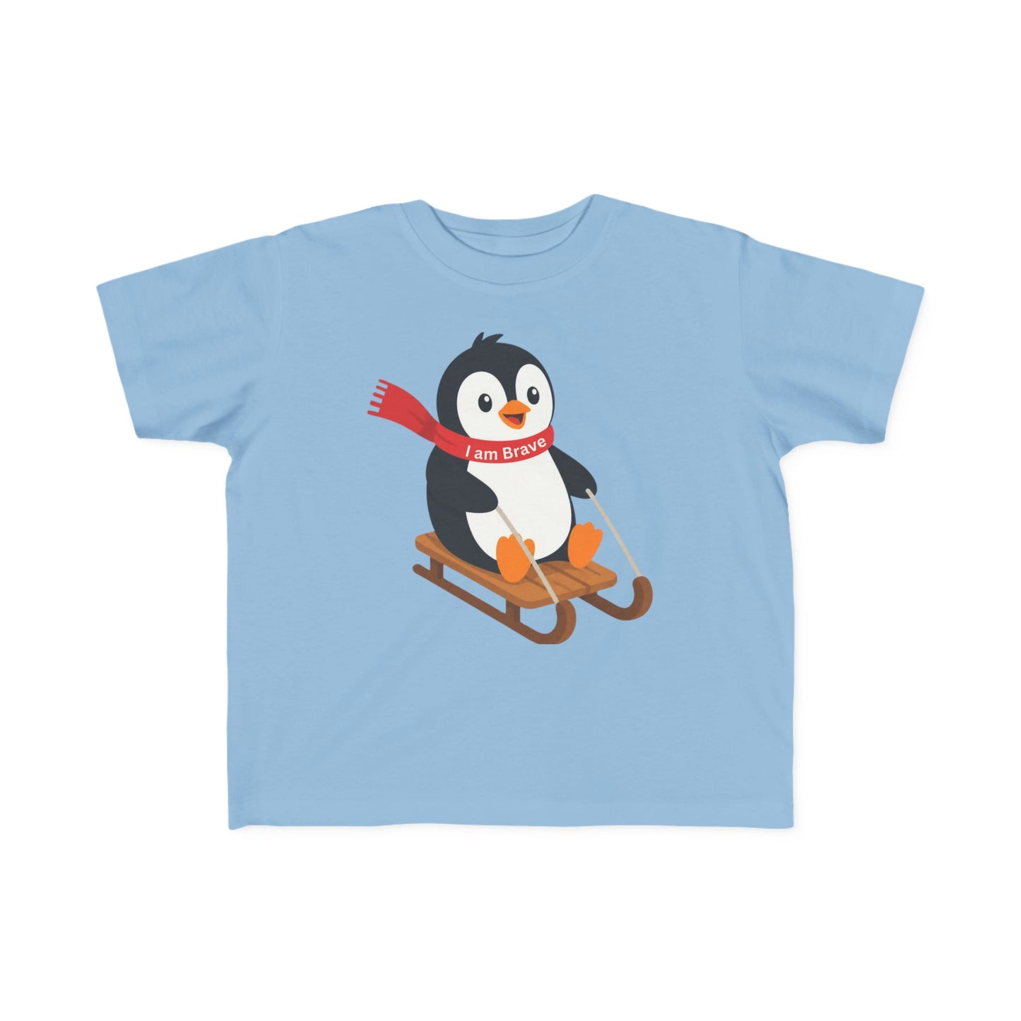 Toddler Penguin Sledding Tee – "I am Brave" Winter Shirt