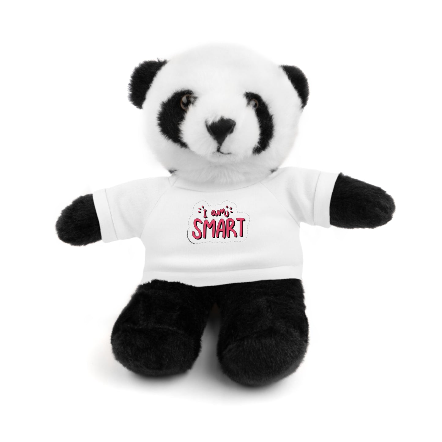 Cool Stuff Stuffies panda with 'I am Smart' T-shirt, part of a plush toy collection, featuring a removable shirt for educational play.