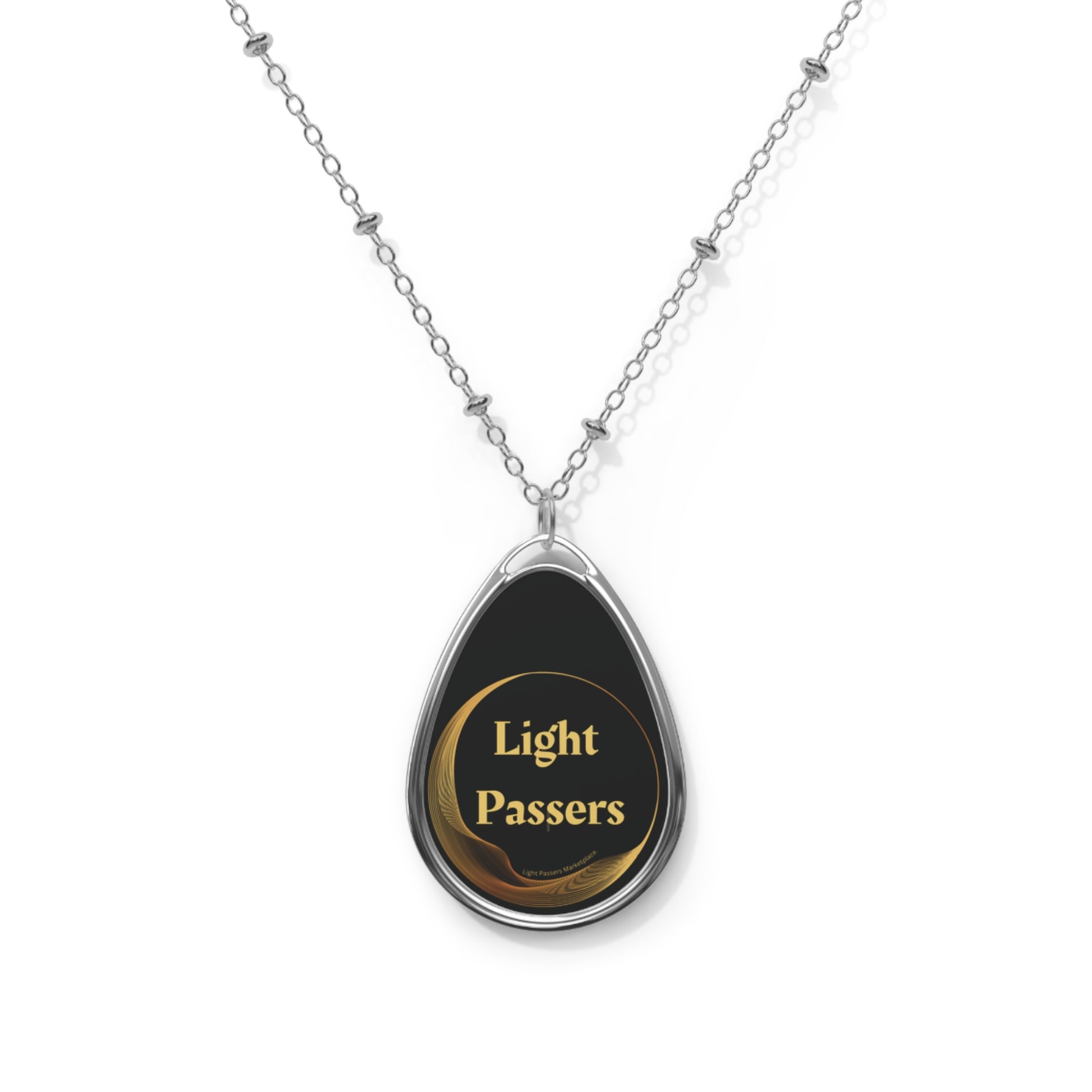Necklace - Light Passers Mission Logo Cool Stuff Accessories features a black and gold pendant, symbolizing hope and unity with a zinc alloy chain and lobster clasp.