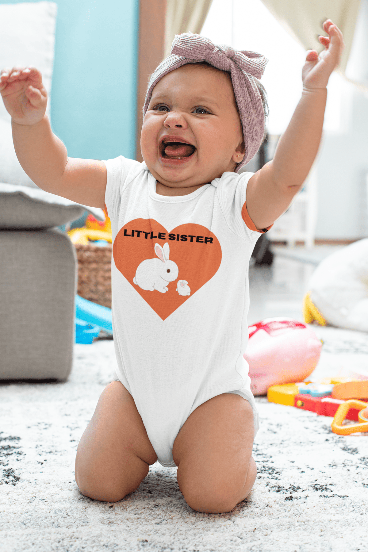 Little Sister Bunny Heart Organic Baby Onesie