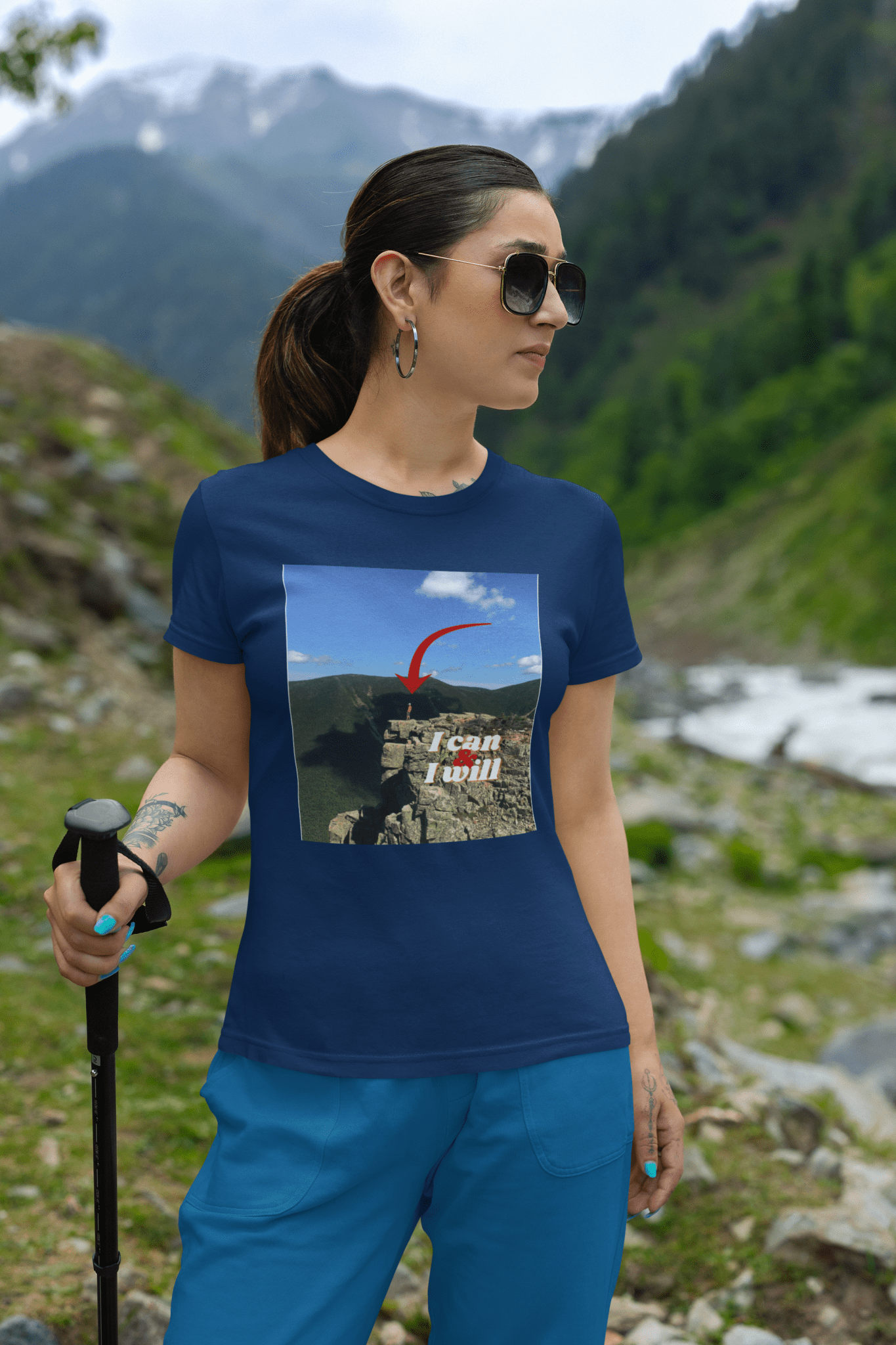 I Can, I Will Adult Unisex T-Shirt — Motivational Arrow Mountain Photo Tee