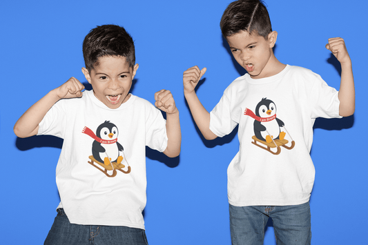 Toddler Penguin Sledding Tee – "I am Brave" Winter Shirt