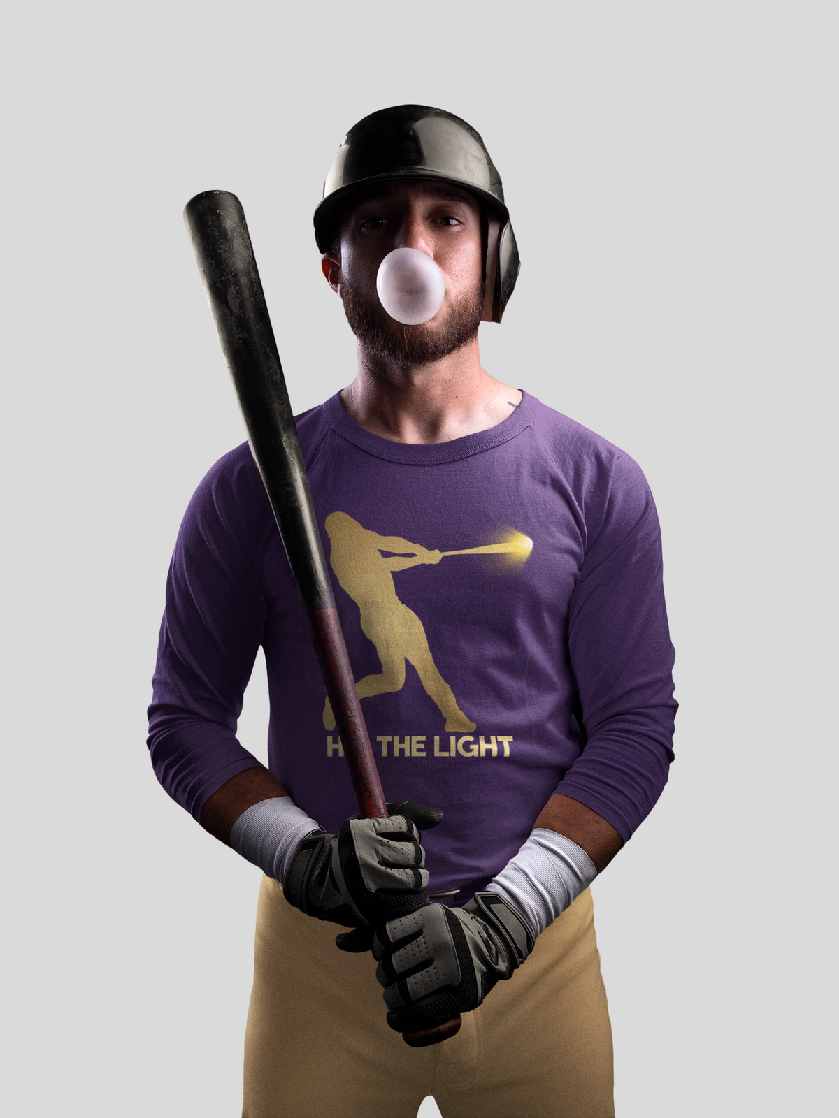Adult Unisex Male Baseball Batter Silhouette Long Sleeve Tee — 'Hit the Light'