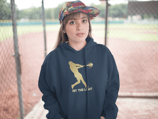 Adult Unisex Baseball Hoodie — 'Hit the Light' Male Batter Silhouette Pullover