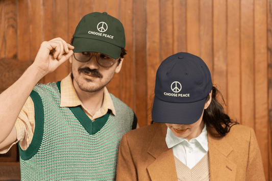 Adult Unisex Choose Peace Baseball Cap — Red Low-Profile Peace Sign Hat