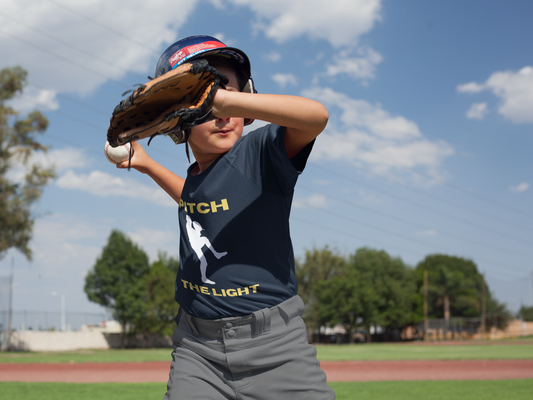 Kids/Youth 'Pitch the Light' Yellow text Baseball Tee