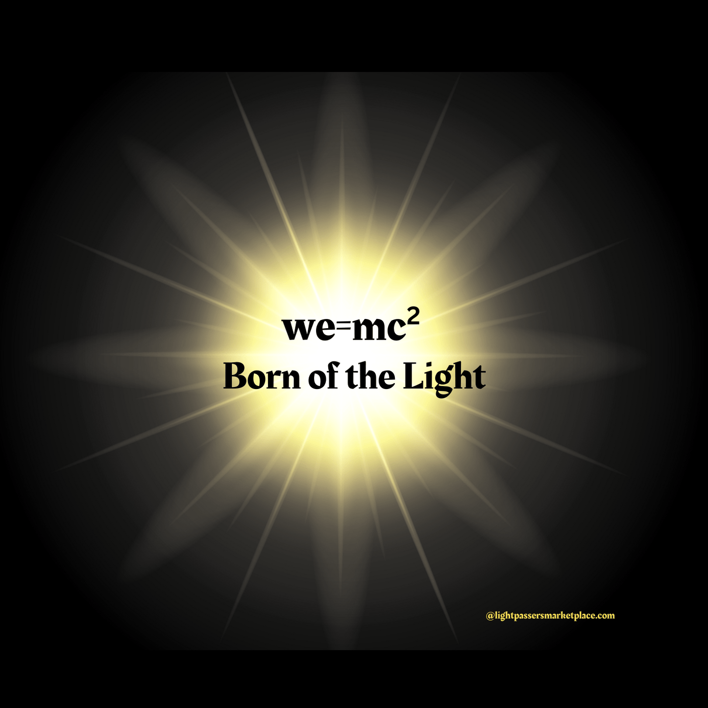 Cool Stuff Home and Living 'we=mc² Born of the Light' Framed Canvas Art featuring inspirational text, ideal for enhancing creativity and positivity in any space.
