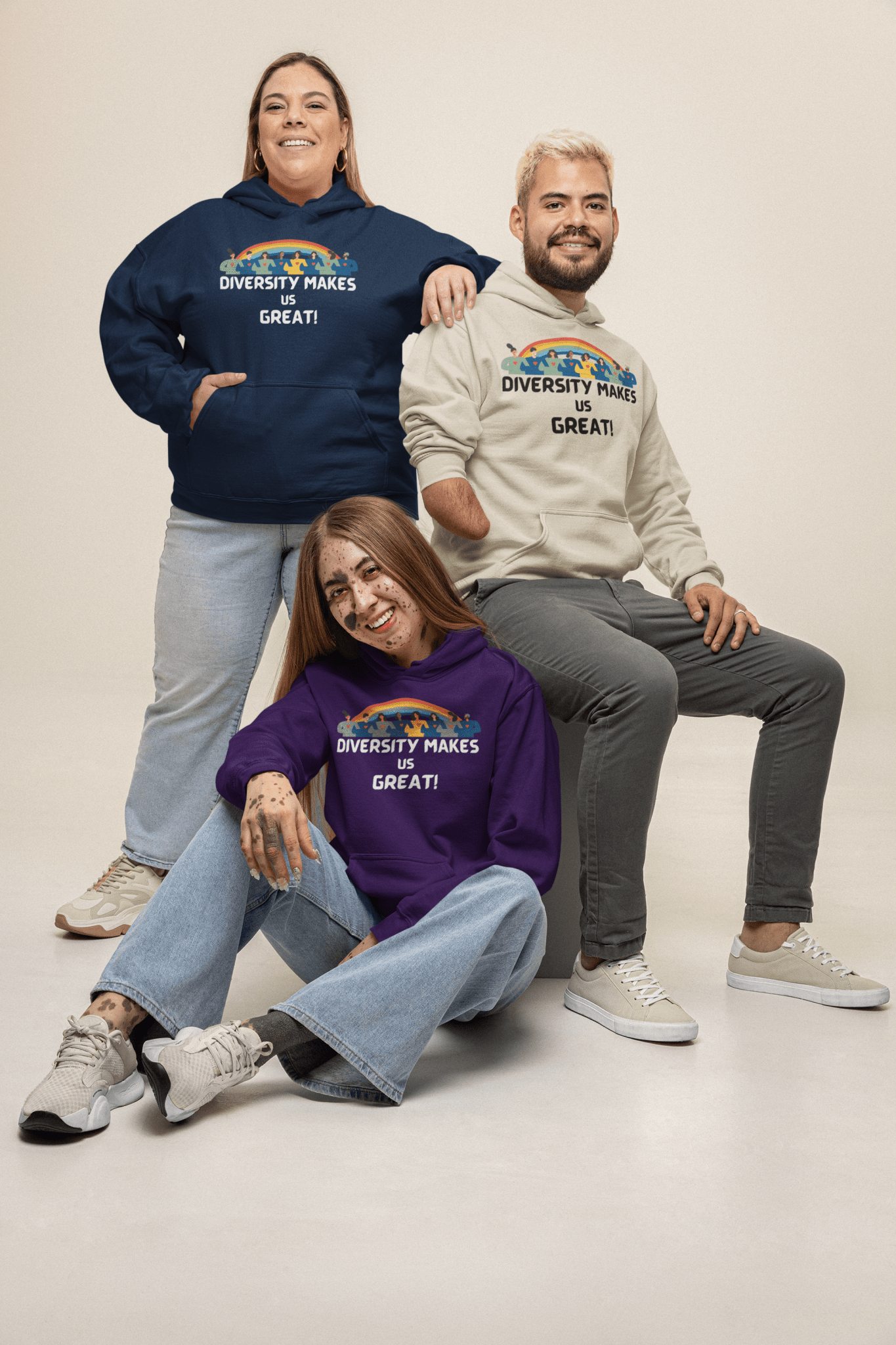 Diversity Makes Us Great Adult Unisex Hooded Sweatshirt Black or White Lettering